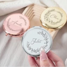Personalized Mini Mirror, Customized Name Gift, Bridesmaid Gift, Bridal Shower Gift, Wedding Gift, Engraved Pocket Mirror, Multifunctional Decorative Mirror For Mom, Engraved, Elegant, Fashion, Retro, Minimalist Unique, Customized Treasure, Gift For Girls, Personalized Gift For Her, Family, Friends, Herself, Grandparents, Customized Mirror, Casual Street Fashion, Wedding Favor Mirror - Multicolor - View 3