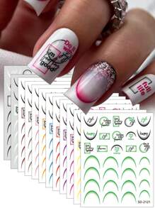 12 calcomanías de uñas francesas con degradado de varios colores - Calcomanías de uñas sencillas DIY para señoras y niñas - Multicolor - Ver 1