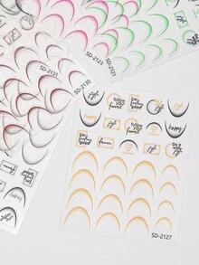 12 calcomanías de uñas francesas con degradado de varios colores - Calcomanías de uñas sencillas DIY para señoras y niñas - Multicolor - Ver 6