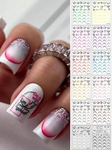 12 calcomanías de uñas francesas con degradado de varios colores - Calcomanías de uñas sencillas DIY para señoras y niñas - Multicolor - Ver 2