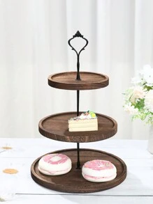 1 Set Brown Wooden 2-Tier/3-Tier Cake/Dessert Stand, Fruit & Snack Display Rack, Bakery Dessert Stand, Cake Decorative Holder Multi-Layer Tray, Suitable For Kitchen, Dining Table Decor, Wedding, Party - Brown - View 3