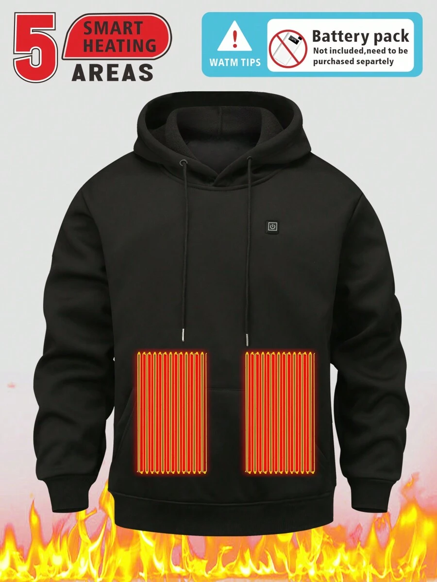 5-Zone Heating Hoodie Sweatshirt With Temperature Control, Casual Solid Color, Couples Long Sleeve Hooded Sports Top, Fashionable & Practical Design
