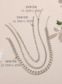 3pcs/Set Punk Style Silver Chunky Chain Necklaces For Women, Multi-Layer Choker Necklace Suitable For Daily Wear