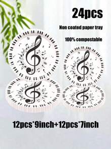 Juego de 24 piezas, hecho de materiales que incluyen platos de papel desechables, platos de papel con tema de notas de piano, platos de papel de 7 pulgadas, cartón de 9 pulgadas, platos de fiesta desechables, materiales, platos de papel, accesorios de fiesta, decoraciones de fiesta, platos para postres, utilizados para fiestas, reuniones, barbacoas, picnics, campamentos, regalos para mamá, fiestas temáticas de cumpleaños y juegos de cubiertos, platos, pañuelos, vasos de papel, decoración del hogar - Multicolor - Ver 8