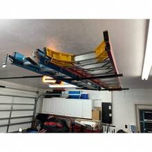 Impressive Double Ladder Ceiling Rack. Hi Port 2 Garage Storage. Hanger Mount. A Practical Solution For Garage Organization. - 1 - View 2