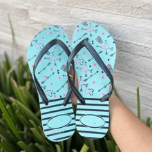 3 Pairs Women's Sandals Flip Flops Casual Adult Comfortable Smooth Strap Soft Woman Promotion Thin Strap - 綠心箭/綠錨D水/綠貓 - 查看 5