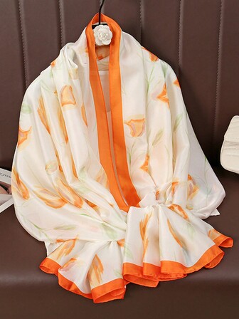 1 件女士新款真丝围巾，夏季仿丝长围巾，旅行防晒沙滩披肩