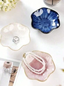 1 Ring Key, Ceramic Jewelry Tray, Birthday Gift, Bride's Gift, Couple's Gift, Suitable Home Decoration For Newlyweds, And Also A Sweet Gift For Mothers Or Girls Plates Kitchen Accessories Kitchen Decor Trays Fruit Tray Tray Decor