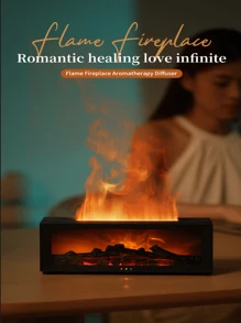 Humidificateur d'air avec flamme simulée, diffuseur d'huiles essentielles, cadeau d'anniversaire, cadeau de la Saint-Valentin, sept couleurs interchangeables, avec télécommande, fonctionnement silencieux, arrêt automatique en cas de manque d'eau, convient pour la maison, le bureau, la chambre.