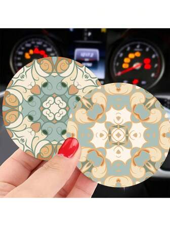A Featuring Auspicious Patterns, Leather Circular Car Water Cup Pads, Storage Compartment Pads, Beverage Cup Pads, Waterproof And Heat-Insulating Cup Pads