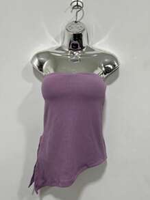 Kiara Cropped Strapless Asymmetrical Blouse In Irregular Fabric - 紫丁香色 - 查看 1