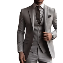 Slim Fit 3 Piece Suit – Sophistication With Stylish Vest - 灰色 - 查看 4