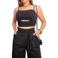 Women's Tailored Set, Trousers, Pantaloons/Bodysuit, Summer Top - 黑色 - 查看 2