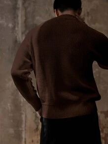 Men's Vintage Casual High Neck Sweater - Brown - View 2