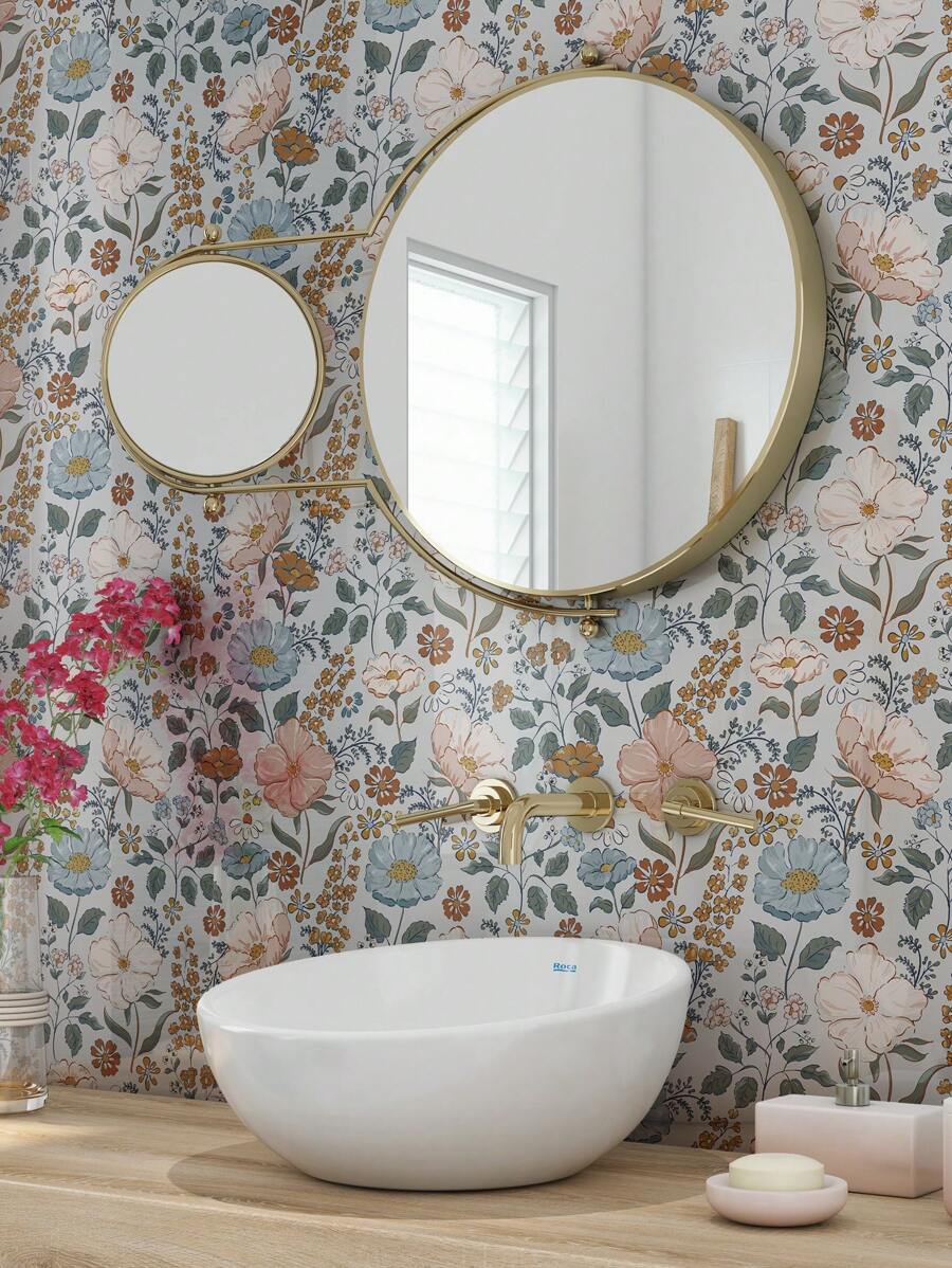 1pc Floral Pattern Peel And Stick Wallpaper, Light Color Background, Removable Wallpaper For Living Room, Bedroom, Wall, Furniture Renovation, 17.7 In X 6.5 Ft/9.8 Ft, Decorative Sticker, Removable Wall Panels, Wallpaper, Spring Decor, Renew Your Home, Rama Decorative Sticker, Birthday & Graduation Gift