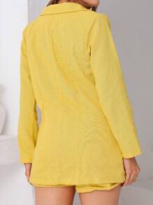 Women's Elegant Blazer And Short Set - Mustard Yellow - View 2