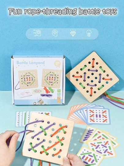 Children's Wooden Montessori Early Puzzle Threading Board Battle Toy Two-Player Battle Fun Threading Rope Game Change Clothes Matching A Toy For Training Fine Motor Skills