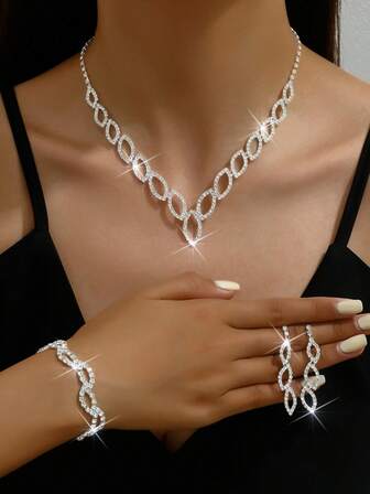 1套裝婚禮攝影女性項鍊&配件套裝包括銀耳環,項鍊和手環