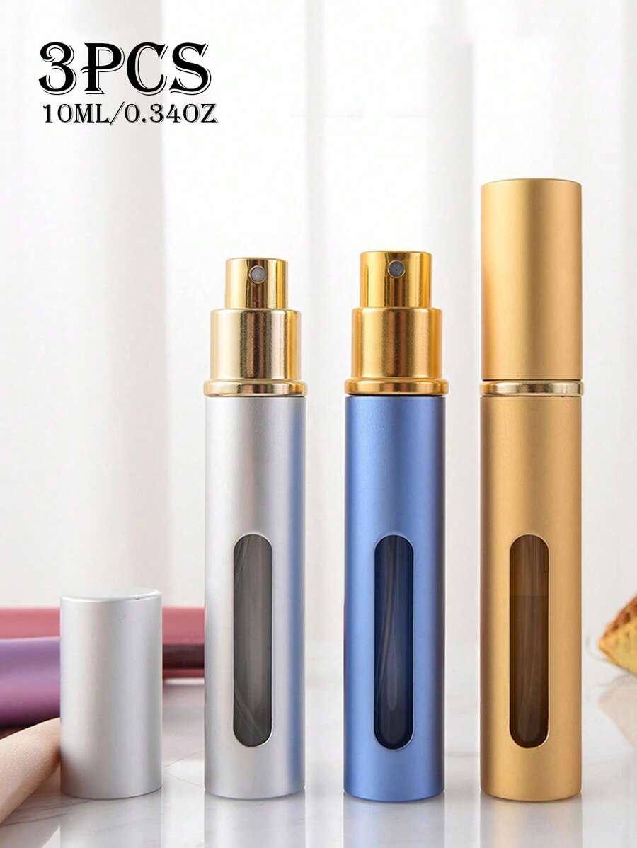 3 件装 10ML/0.34 盎司 5ML/0.17 盎司可再填充玻璃香水瓶金属雾化器喷雾旅行空香水瓶 - 彩色 - 查看 1