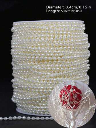 196.85 英寸时尚装饰工艺品仿白珍珠串珠花环，装饰珍珠，美丽优雅的白珍珠串线轴珍珠串珠卷珍珠花环适用于婚礼派对生日珠宝配饰婚礼生日派对装饰 DIY 工艺品蛋糕装饰蛋糕装饰蛋糕装饰蛋糕装饰工具