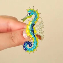 1 彩色海马胸针 复古釉面海马仿珐琅胸针 彩绘油滴动物别针 女士时尚大衣防走光胸花 - 彩色 - 查看 6
