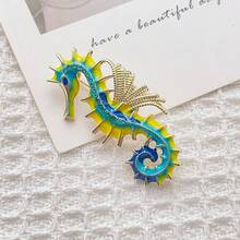 1 彩色海马胸针 复古釉面海马仿珐琅胸针 彩绘油滴动物别针 女士时尚大衣防走光胸花 - 彩色 - 查看 2