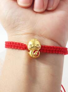 1 pieza Pulsera de bendición del Año Nuevo chino, carácter de "Felicidad", corazón de la suerte, de calabaza de riqueza, adecuado como regalo de Año Nuevo - Rojo - Ver 5