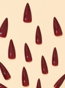 24Pcs Clear Almond Shaped Press On Nails, Solid Color Acrylic Nails, Gothic Blood Fake Nails + 1Pc Jelly Gel + 1Pc Nail File Nail Supplies Nails - Red - View 4