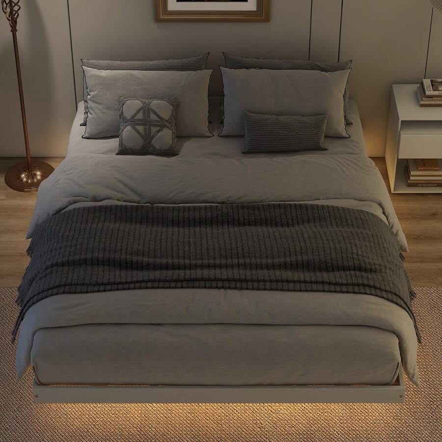 GOODSILO Modern Queen Size Floating Bed With Underbed LED Lighting In