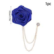 1 pieza Broche de flor de rosa con cadena colgante Broches de boda para hombres, Broche de rosa artificial roja/azul para mujeres y hombres, accesorios de ropa de boda para el novio