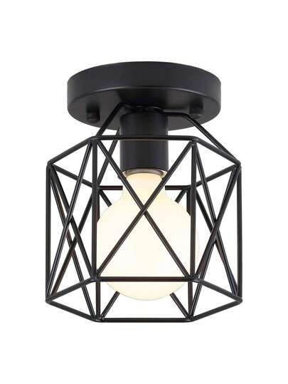 Luminaria colgante de una luz,Lámpara de Techo,The Nordic Modern Retro Industrial Jaula de pájaros de metal Lámpara colgante de techo con pantalla para cocina Comedor Pasillo(Sin bombilla)