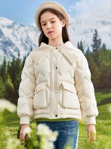 Balabala Girls' Short Down Coat Chic Winter 2024 Collection For Little Fashionistas - Milky White - View 1