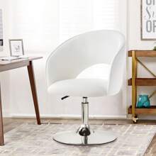 Fumahaus White Vanity Chair With Hallow Back Modern PU Leather Desk Chair For Office Study Room Adjustable Swivel Barrel Chair Makeup Chair For Bedroom Luxurious Accent Chair For Living Room Valentine Day Decor - 白色 - 查看 5
