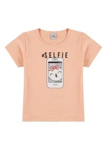 Conjunto Infantil Menina Shorts Saia Selfie Salmão - Coral - Visão 3