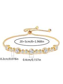 1 件现代时尚优雅休闲铜手链，镶嵌闪亮锆石，金色可调节链条，女士时尚珠宝，派对和日常服装配饰，礼物 - 圓形 - 查看 6