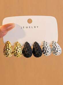 Set de 2/6/12 piezas de pendientes de botón con gota de agua de moda y coloridos, de material CCB con revestimiento resistente a los rayos UV, en combinaciones de oro, plata y negro, aptos para uso diario de mujeres