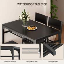4 Pieces Kitchen Dining Table Set, Dining Table And Chairs Set With 2 Back Chairs And A Bench, Multi-Scenario Use, Can Be Used As A Dining Table, Office Table, Shelves - 黑色 - 查看 6