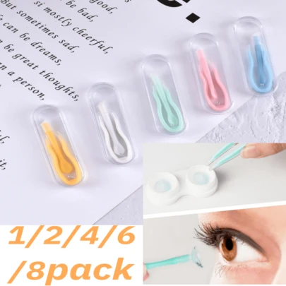 1/2/4/6/8 pares de kit de inserción y extracción de lentes de contacto de color, incluye aplicador de punta suave, pinzas para lentes de contacto y estuche para lentes de contacto, adecuado para usuarios de lentes de contacto