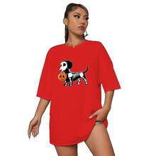 Oversized Halloween Dog Salchicha T-Shirt - 紅色 - 查看 2
