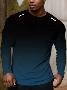 Herren Langarm-T-Shirt mit Farbverlauf Muster, Sport-Oberteil, Rundhalsausschnitt, Lässig und Sportbekleidung, Komfort das ganze Jahr