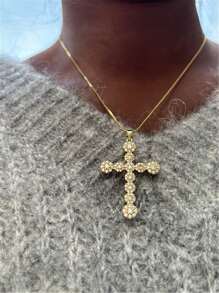 Hiphop bunter Strass Kreuz glänzender großer Anhänger Edelstahl Halskette Charm funkelnde elegante dünne Ketten Halsketten als Modeschmuck Geschenke für Frauen