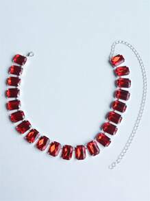 Fashionable Simple Square & Multicolor Rhinestone Necklace, Bride Wedding Dress Accessory For Women