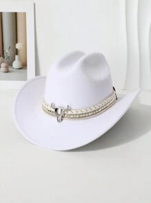1pc Women's Detachable DIY Rhinestone Rivet Bull Head Decor Upturned Brim British Style Party Hat, Suitable For Spring/Autumn Performances, Light Shows, Sun Protection, Fashion Cowboy Party/Holiday/Casual Wear - One-word Hat - View 6