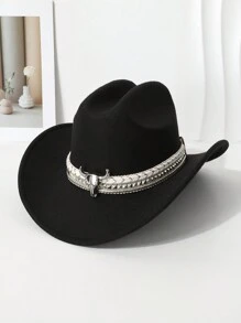1pc Women's Detachable DIY Rhinestone Rivet Bull Head Decor Upturned Brim British Style Party Hat, Suitable For Spring/Autumn Performances, Light Shows, Sun Protection, Fashion Cowboy Party/Holiday/Casual Wear - One-word Hat - View 5