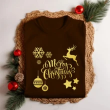Unisex Christmas T-Shirt Merry Christmas Henna And Ball Personalized Party Premium Fabric Print 7 - Màu Tím - Xem 4