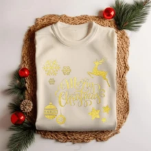 Unisex Christmas T-Shirt Merry Christmas Henna And Ball Personalized Party Premium Fabric Print 7 - Màu Tím - Xem 2