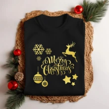 Unisex Christmas T-Shirt Merry Christmas Henna And Ball Personalized Party Premium Fabric Print 7 - Màu Tím - Xem 3