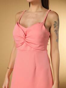 Unique Design Strap Midi Dress For Women, Fitted Waist With Bow, Slimming Effect, Black Dress For Short Girls - New Spring/Summer 2024 Collection- - 淺粉色 - 查看 5