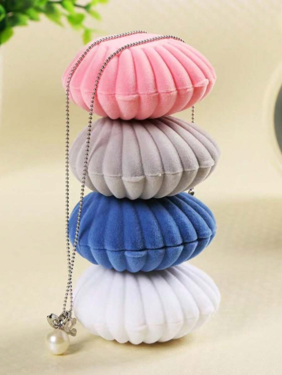 1 علبة مجوهرات ذات شكل قوقعة مناسبة لتخزين الأقراط، علبة مجوهرات جميلة وشخصية، علبة تغليف مجوهرات موضة، علبة اكسسوارات الأقراط - متعدد الألوان - مشاهدة 1