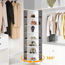 7 Tier Rotating Shoe Rack Tower 360, Circular Shoe Rack Rotating, Spinning Bookshelf,Handbag/Vertical Shoe Storage Rack Lazy Susan, Revolving Shoe Rack For Closet, Front Door Entrance - White - View 6